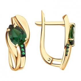 Золотые серьги Александра кл3675а-26ск-з с фианитом и турмалином кл3675а-26ск-з фото