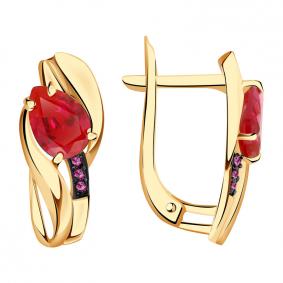 Золотые серьги Александра кл3675а-30ск-р с фианитом и рубиновым корундом кл3675а-30ск-р фото
