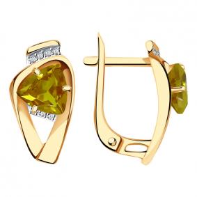 Золотые серьги Александра с ситаллом цвета Султанит и фианитом кл3679а-48ск кл3679а-48ск фото