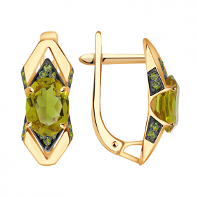 Золотые серьги Александра с ситаллом цвета Султанит и фианитом кл3681а-48ск-са кл3681а-48ск-са фото