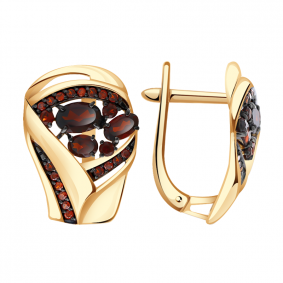 Золотые серьги Александра кл3682а-2ск-к с фианитом и гранатом кл3682а-2ск-к фото