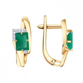 Золотые серьги Александра кл3683а-12ск с фианитом и агатом кл3683а-12ск фото