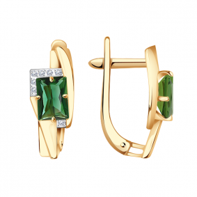 Золотые серьги Александра кл3683а-26ск с фианитом и турмалином кл3683а-26ск фото