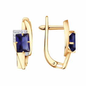 Золотые серьги Александра кл3683а-27ск с фианитом и сапфировым корундом кл3683а-27ск фото