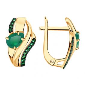 Золотые серьги Александра кл3708а-12ск-з с фианитом и агатом кл3708а-12ск-з фото