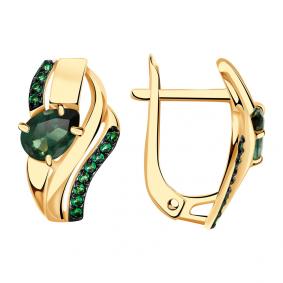 Золотые серьги Александра кл3708а-26ск-з с фианитом и турмалином кл3708а-26ск-з фото