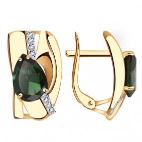 Золотые серьги Александра кл3715а-26ск с фианитом и турмалином кл3715а-26ск фото