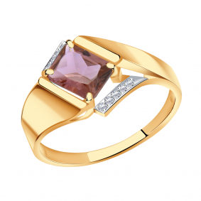 Золотое кольцо Александра с ситаллом цвета Родолит и фианитом кл3718-86ск кл3718-86ск фото