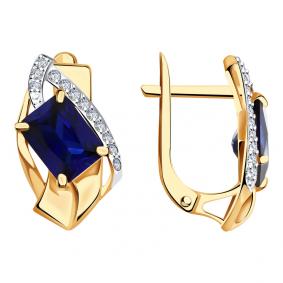Золотые серьги Александра кл3726а-27ск с фианитом и сапфировым корундом кл3726а-27ск фото