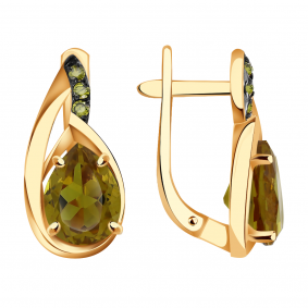 Золотые серьги Александра с ситаллом цвета Султанит и фианитом кл3727а-48ск-са кл3727а-48ск-са фото