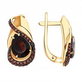 Золотые серьги Александра кл3732а-2ск-к с фианитом и гранатом кл3732а-2ск-к фото