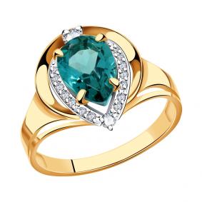 Золотое кольцо Александра кл3745-64ск с фианитом и Параиба кл3745-64ск фото
