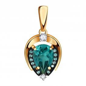 Золотая подвеска Александра кл3745б-64ск-г с фианитом и Параиба кл3745б-64ск-г фото