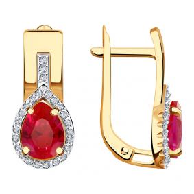 Золотые серьги Александра кл3748а-30ск с фианитом и рубиновым корундом кл3748а-30ск фото