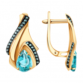 Золотые серьги Александра с фианитом и параиба кл3749а-64ск-з кл3749а-64ск-з фото