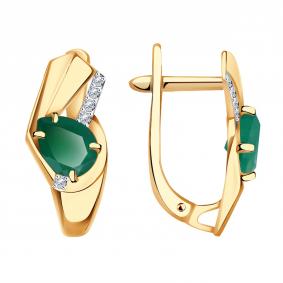 Золотые серьги Александра кл3750а-12ск с фианитом и агатом кл3750а-12ск фото