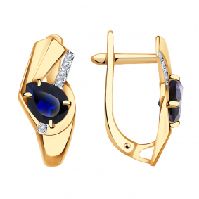 Золотые серьги Александра кл3750а-27ск с фианитом и сапфировым корундом кл3750а-27ск фото