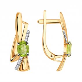 Золотые серьги Александра кл3753а-5ск с фианитом и хризолитом кл3753а-5ск фото