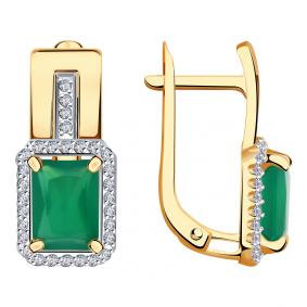 Золотые серьги Александра кл3754а-12ск с фианитом и агатом кл3754а-12ск фото