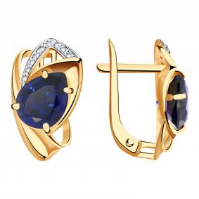 Золотые серьги Александра кл3756а-27ск с фианитом и сапфировым корундом кл3756а-27ск фото
