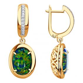 Золотые серьги Александра кл3759а-15ск с фианитом и опалом кл3759а-15ск фото