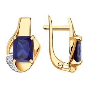 Золотые серьги Александра кл3762а-27ск с фианитом и сапфировым корундом кл3762а-27ск фото