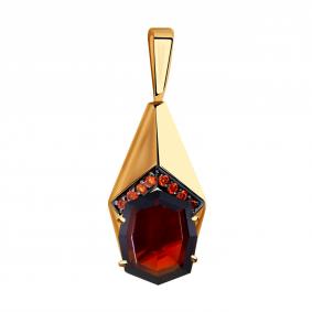 Золотая подвеска Александра с ситаллом цвета Гранат и фианитом кл3851б-34ск-к кл3851б-34ск-к фото