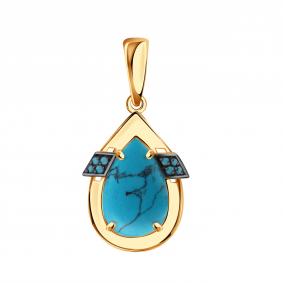 Золотая подвеска Александра кл3929б-11ск-г с фианитом и бирюзой кл3929б-11ск-г фото