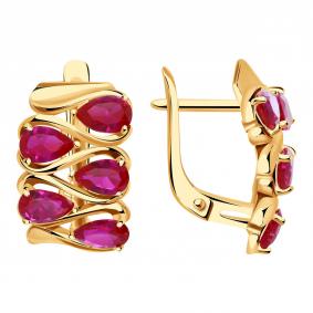 Золотые серьги Александра кл3963а-30ск с рубиновым корундом кл3963а-30ск фото
