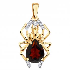 Золотая подвеска Александра кл3980б-2ск с фианитом и гранатом кл3980б-2ск фото