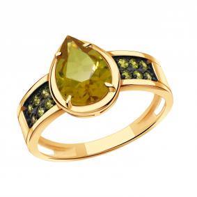 Золотое кольцо Александра с ситаллом цвета Султанит и фианитом кл4543-48ск-са кл4543-48ск-са фото