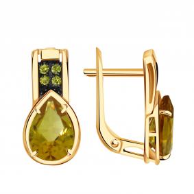 Золотые серьги Александра с ситаллом цвета Султанит и фианитом кл4543а-48ск-са кл4543а-48ск-са фото