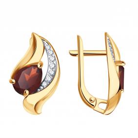 Золотые серьги Александра кл4569а-2ск с фианитом и гранатом кл4569а-2ск фото