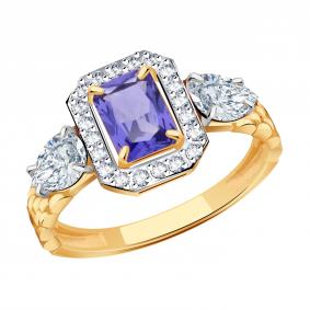 Золотое кольцо Александра с ситаллом цвета Танзанит и фианитом кл4589-73ск кл4589-73ск фото