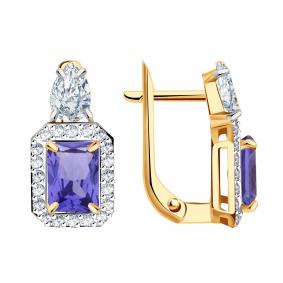 Золотые серьги Александра с ситаллом цвета Танзанит и фианитом кл4589а-73ск кл4589а-73ск фото
