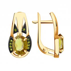 Золотые серьги Александра с ситаллом цвета Султанит и фианитом кл4611а-48ск-са кл4611а-48ск-са фото