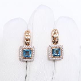 Золотые серьги Александра кл4614а-28ск с фианитом и Лондон топазом кл4614а-28ск фото