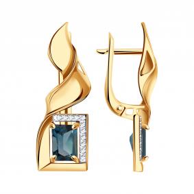 Золотые серьги Александра кл4642а-28ск с фианитом и Лондон топазом кл4642а-28ск фото