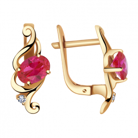 Золотые серьги Александра кл590а-30ск с фианитом и рубиновым корундом кл590а-30ск фото