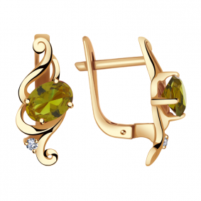 Золотые серьги Александра кл590а-5ск с фианитом и хризолитом кл590а-5ск фото