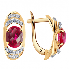Золотые серьги Александра кл941а-30ск с фианитом и рубиновым корундом кл941а-30ск фото