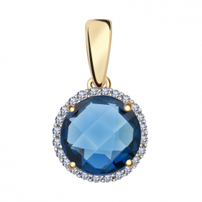 Золотая подвеска Александра с ситаллом цвета Лондон Топаз и фианитом п1018-58ск п1018-58ск фото