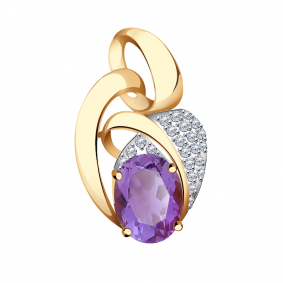 Золотая подвеска Александра п1062-3ск с фианитом и аметистом п1062-3ск фото