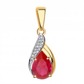 Золотая подвеска Александра п1069-30ск с фианитом и рубиновым корундом п1069-30ск фото