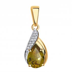 Золотая подвеска Александра с ситаллом цвета Султанит и фианитом п1069-48ск п1069-48ск фото