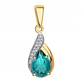 Золотая подвеска Александра п1069-64ск с фианитом и Параиба п1069-64ск фото