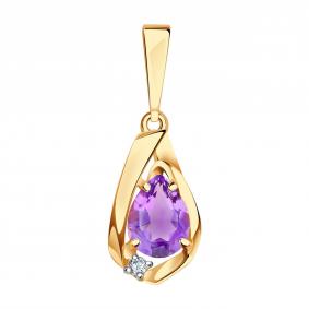 Золотая подвеска Александра п1185-3ск с фианитом и аметистом п1185-3ск фото