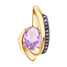 Золотая подвеска Александра п1186-3ск-си с фианитом и аметистом п1186-3ск-си фото