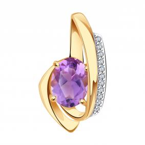 Золотая подвеска Александра п1186-3ск с фианитом и аметистом п1186-3ск фото