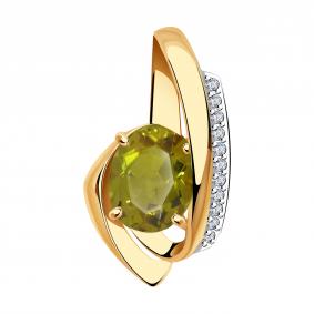 Золотая подвеска Александра с ситаллом цвета Султанит и фианитом п1186-48ск п1186-48ск фото